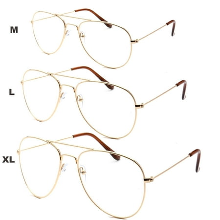 XL Classic Vintage Retro Aviator Clear Lens Gold Metal Frame Eyeglasses Glasses