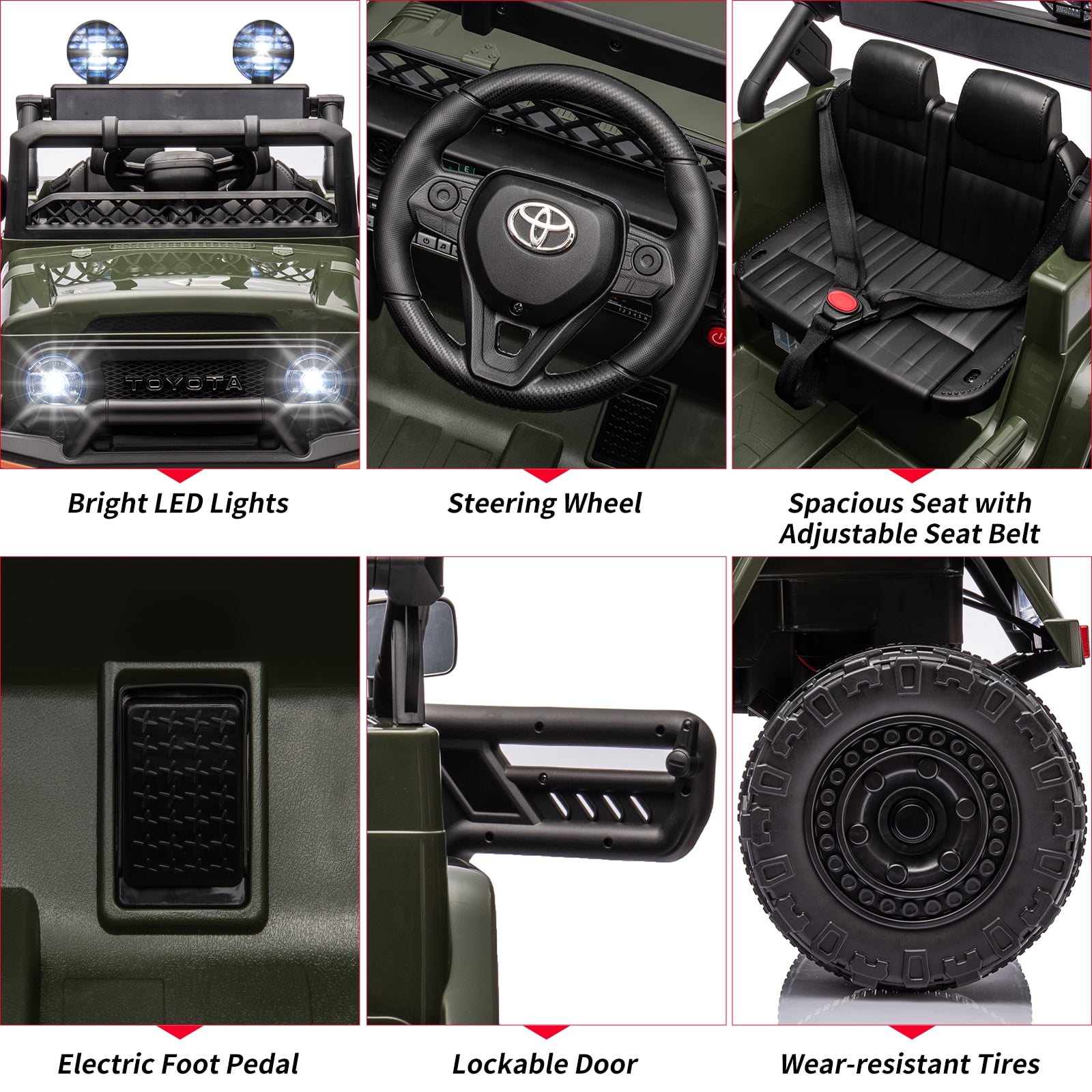 EastVita 12V Ride On Truck Car with Remote, Spring Suspension, and LED Lights Green