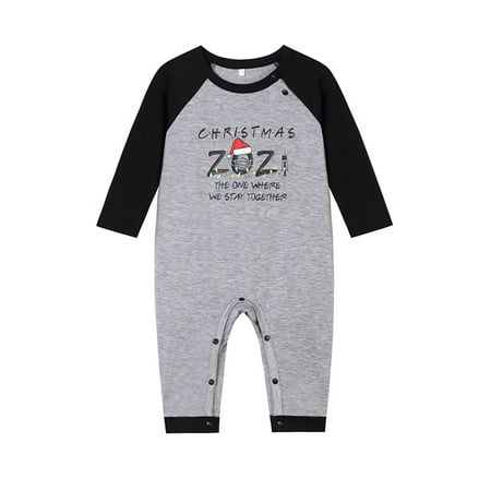 

Tetyseysh Christmas Family Pajamas Set Adult Kids Letter Print Tops Pants/Romper Sleepwear Xmas Homewear