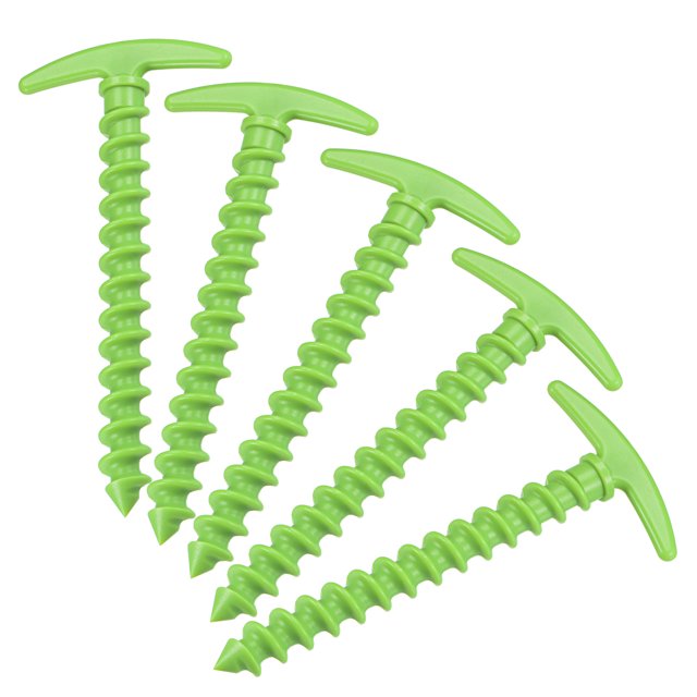 Unique Bargains 14.5cm/5.7 Inch T Shape Spiral Plastic Camping Tent Stakes Green 5 Pack