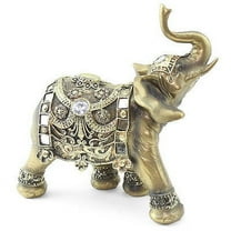 Feng Shui 9"(H) Brass Color Elegant Elephant Trunk Statue Wealth Lucky Figurine G16551