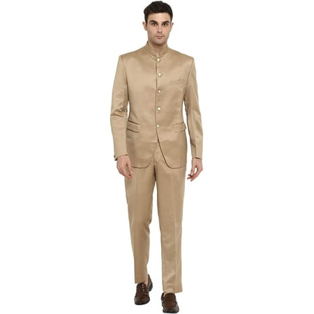 

Royal Kurta Mens Poly Viscose Bandhgala Suit (44 Coat 38 Pant Beige)