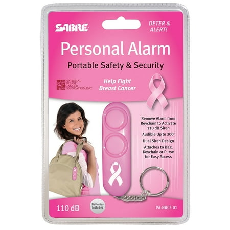 SABRE Personal Self-Defense Safety Alarm on Key Ring with LOUD Dual Alarm Siren Heard up to 600 ft/185 meters Away. To Use, Pull Metal Chain from Base