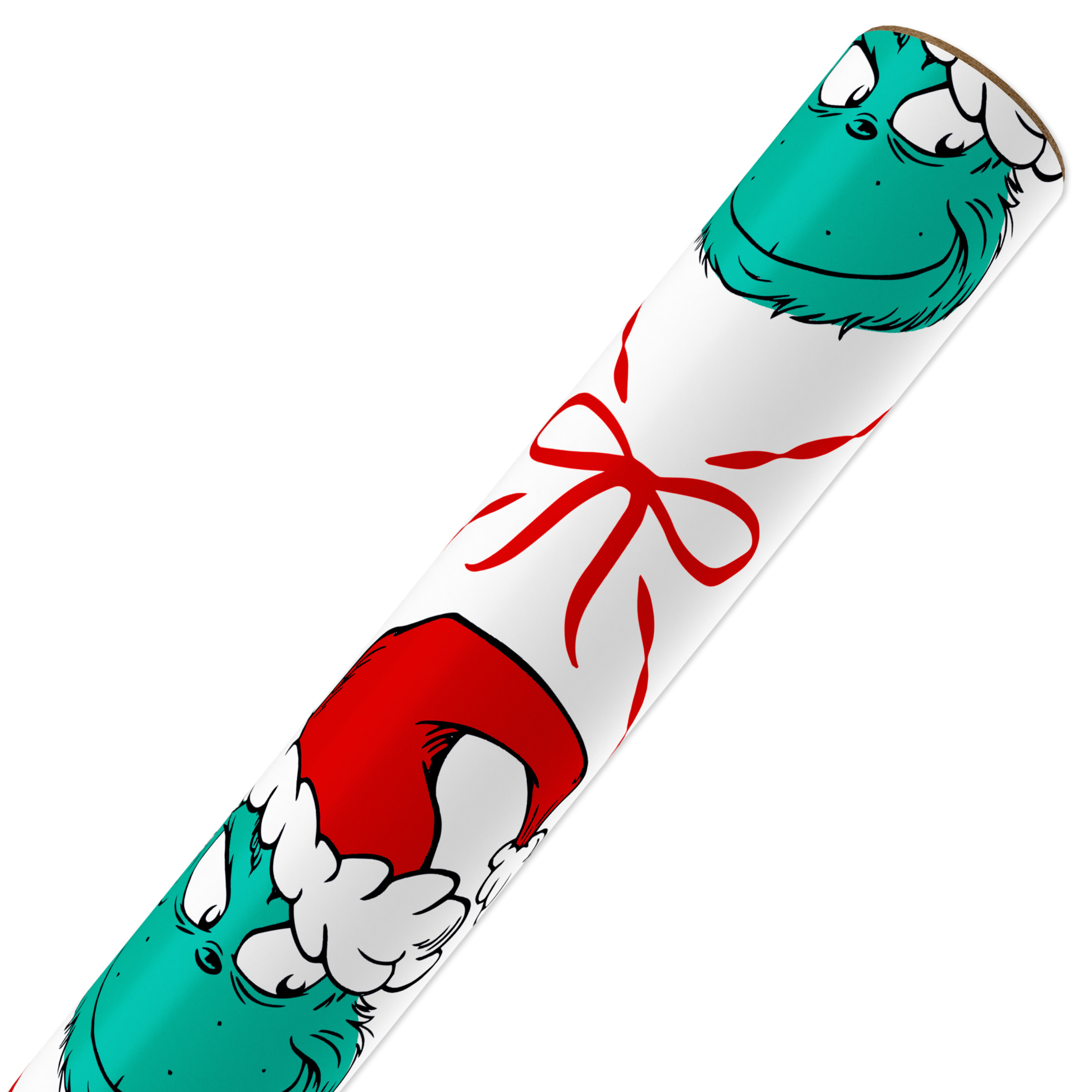 Plus Mark 40 in. Grinch and Bow White Christmas Wrapping Paper with Cutlines (60 Sq. ft., 1-Roll)
