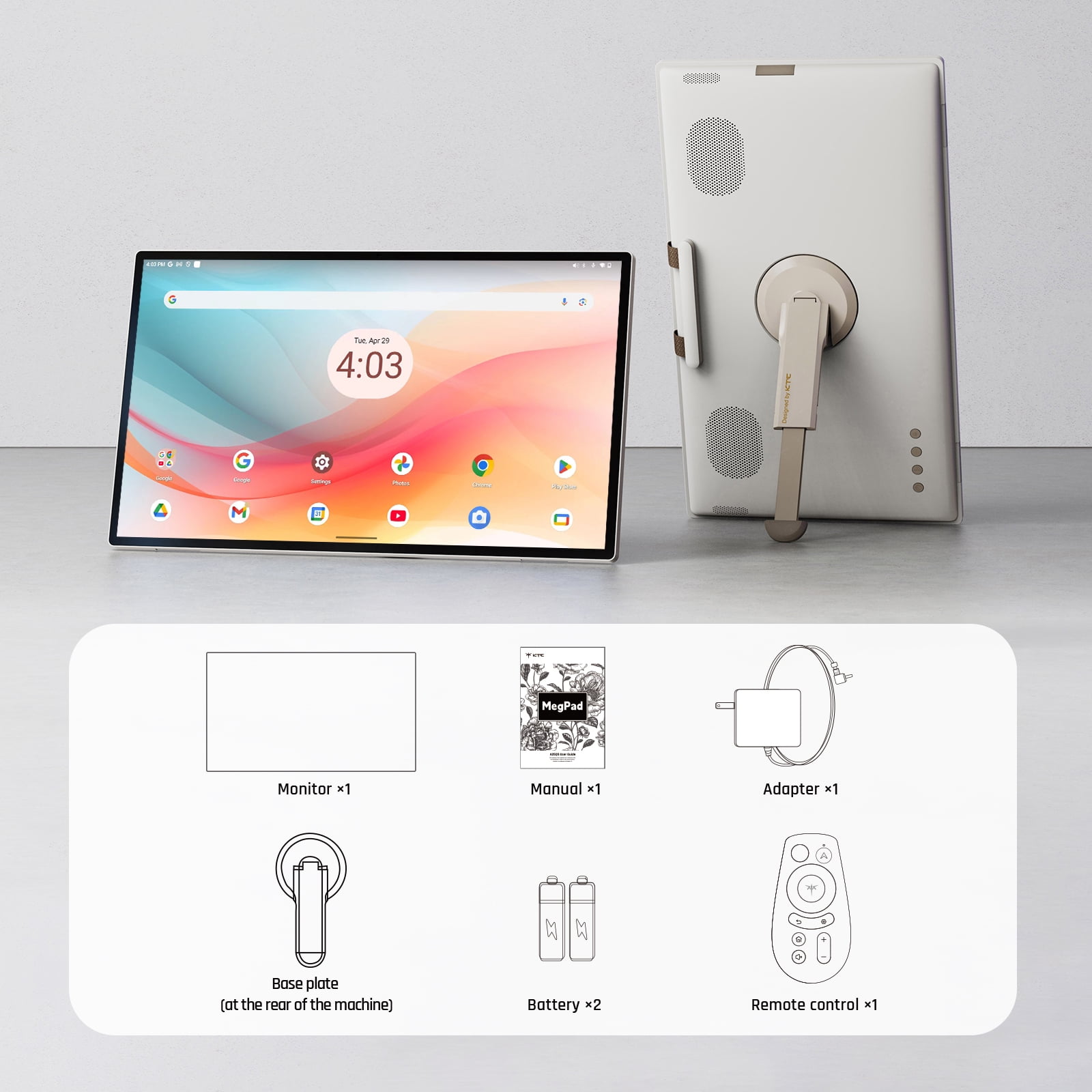KTC 25 Inch Portable TV - Smart Touch Screen with Google Play, Android 14, Qualcomm 8G RAM+128G Storage, 1080P Smart Handy TV with 8MP Camera and Battery, Touchscreen Monitor for Camping, Bathroom