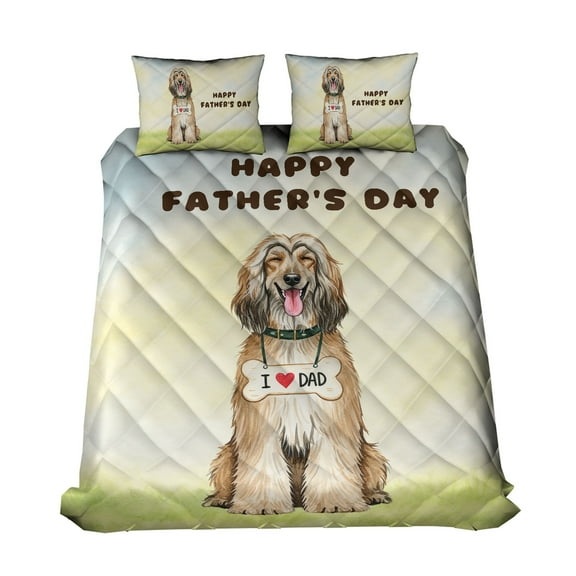 Cute Afghan Hound Loves Dad Happy Father's Day Quilt Bedding Set Dog Lover 1 Blanket Bed Cover 2 Pillowcases - 12008