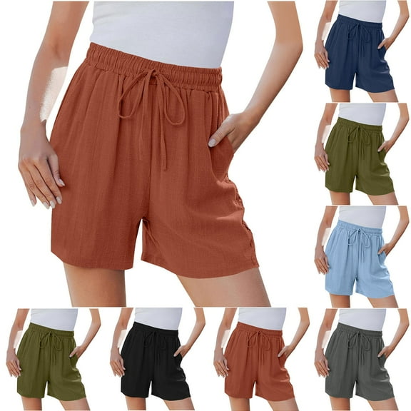 QATAINLAV Women's Casual High Waisted Elastic Drawstring Bermuda Shorts with Pockets Comfy Summer Vacation Beach Shorts Black S Limited Time Sale