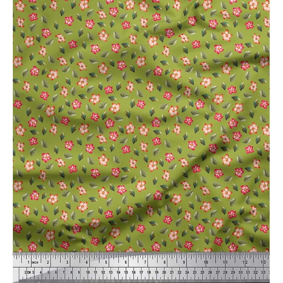 Soimoi Green Moss Georgette Fabric Leaves & Flower Print Sewing Fabric Yard 42 Inch Wide