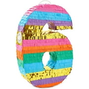 Small Rainbow Pinata Number 6 for Kids 6th Birthday Party Decorations, 16.5 x 11.4 in.