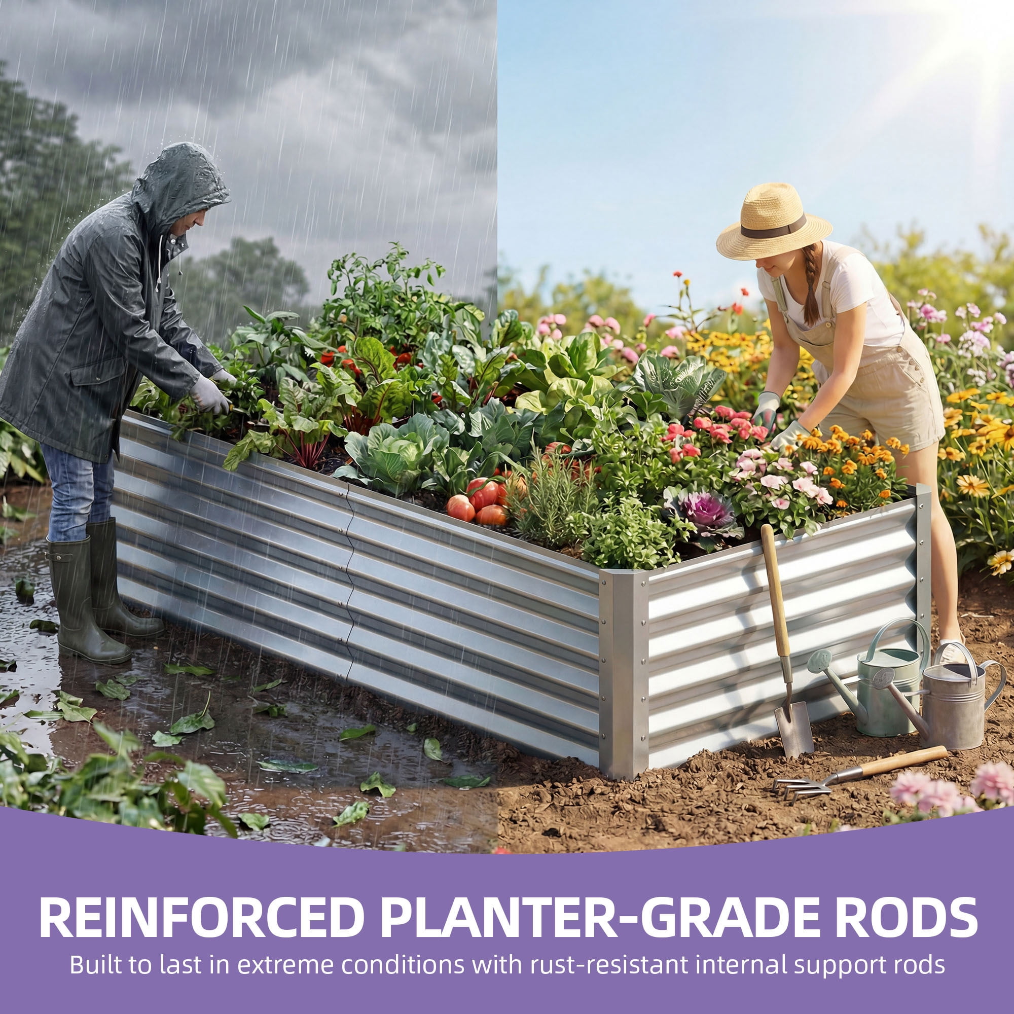 Uforic 6x3x3 Ft 1 Piece Galvanized Metal Raised Garden Bed Kit with Free Gloves Silver