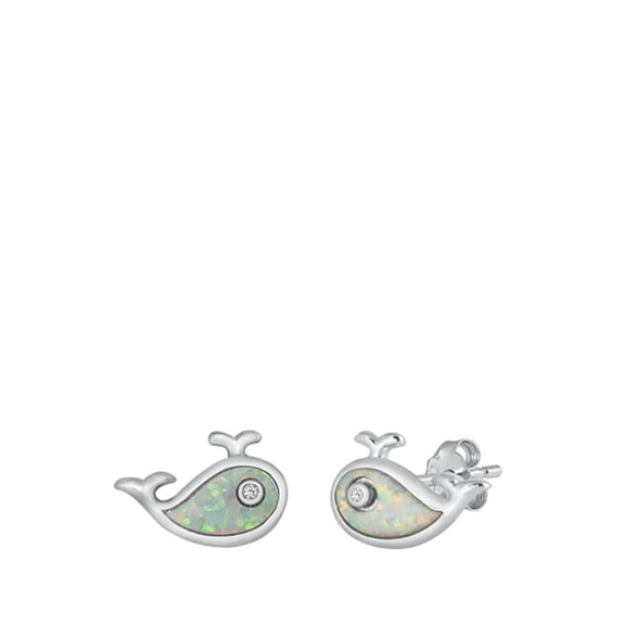 White Simulated Opal Whale Ocean Sterling Silver Stud High Polished Earrings 925 New Jewelry Female