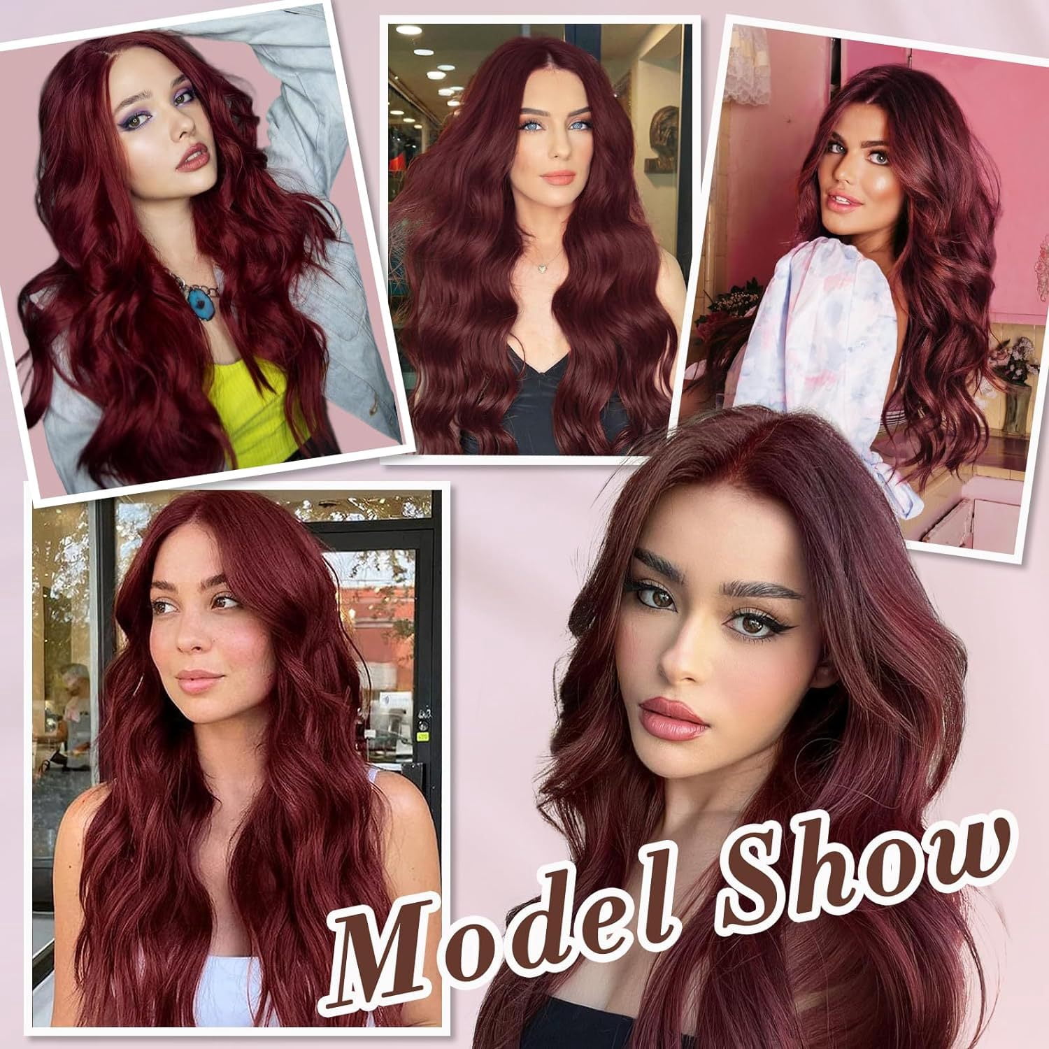 28 Inch Wine Red Body Wave Heat Resistant Synthetic Fiber Wig - Adjustable Breathable Cap for Women, Natural Look for Daily & Special Occasions