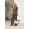 thumbnail image 5 of WIHOLL Two Piece Sets for Women Vacation Spring Outfits Summer Casual Trendy Cozy Rolled Short Sleeve Wide Leg Pants Sweatsuit, 5 of 10