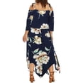 thumbnail image 4 of LSLJS Fashion Women Off Shoulder Plus Size Lace Up Maxi Flowing Floral Print Dress, 4 of 8