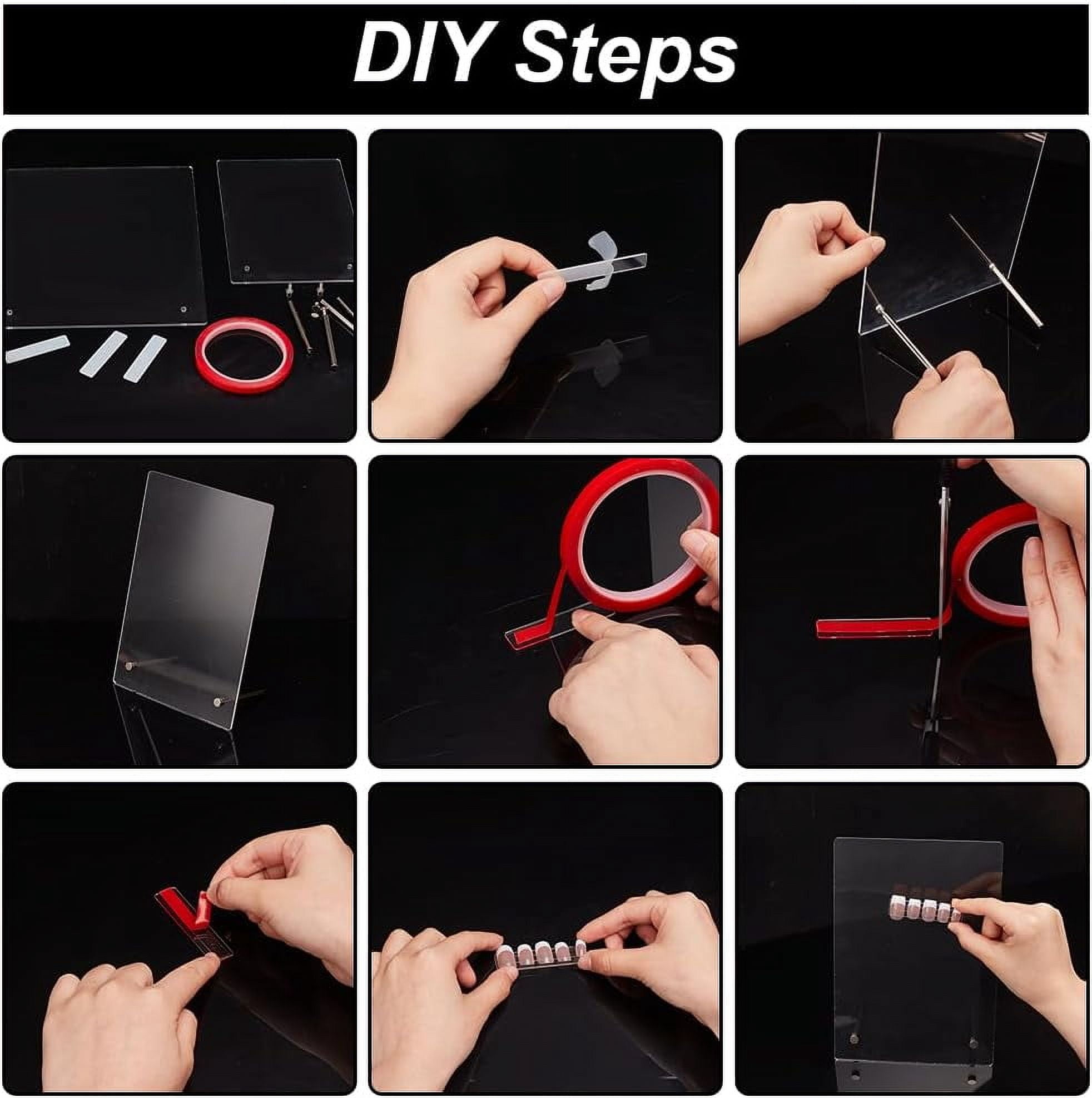 2 Pcs Clear Acrylic Nail Art Display Holder 2 Styles Nail Art Display Board with 9.8ft Double Sided Adhesive Tape and 10 Pcs Acrylic Clear Strips Tape Nail Stand Nail Tip Sample Display Making DIY