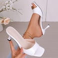 thumbnail image 2 of White Ladies Square Toe Mules Featuring Open Toe Style Stiletto Heel For Leisure, 2 of 9