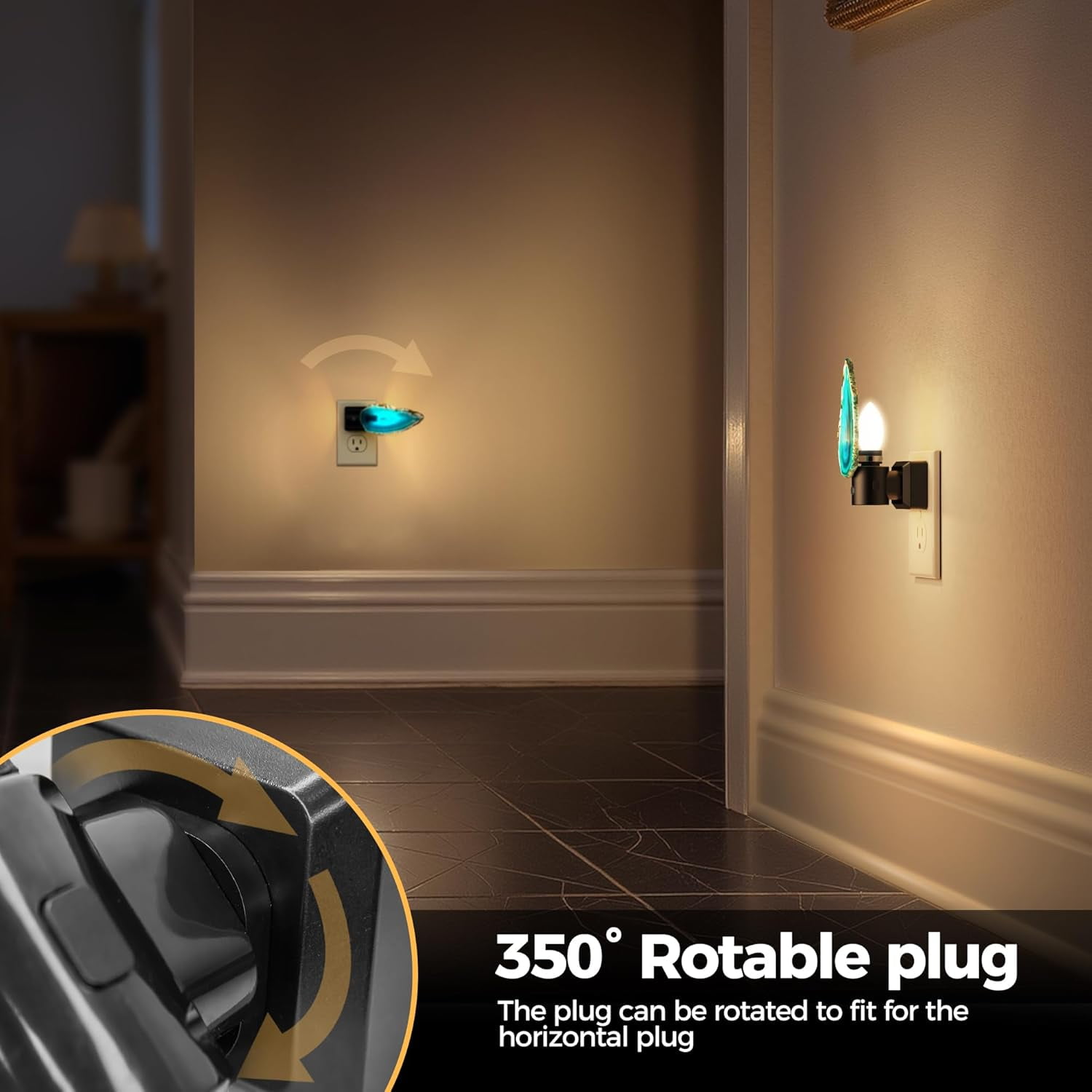 RGHJAR-Agate Night Lights Plug into Wall, Dimmable Night Lights with Adjustable Brightness, LED Nightlight with Dusk to Dawn Sensor, Blue Healing Stone Agate 3000K Warm White for Hallway Bedroom