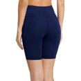 thumbnail image 3 of Aoliks Women's Biker Cycling Yoga Shorts Workout Shorts with Pockets,Navy Blue, 3 of 5