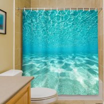 Cute Teal Blue Ocean Shower Curtain, Nature Underwater Sea World Sand Beach Bathroom Curtains Waterproof Fabric, 71 x 71 Inches