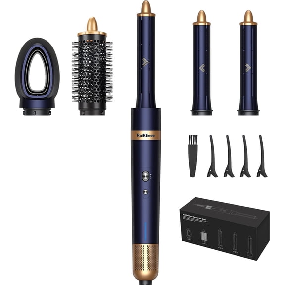 6-in-1 Professional Hot Air Styler Kit, Complete Hair Dryer Brush System with Auto-Wrap Curlers & Volumizing Brushes, Includes Leather Case