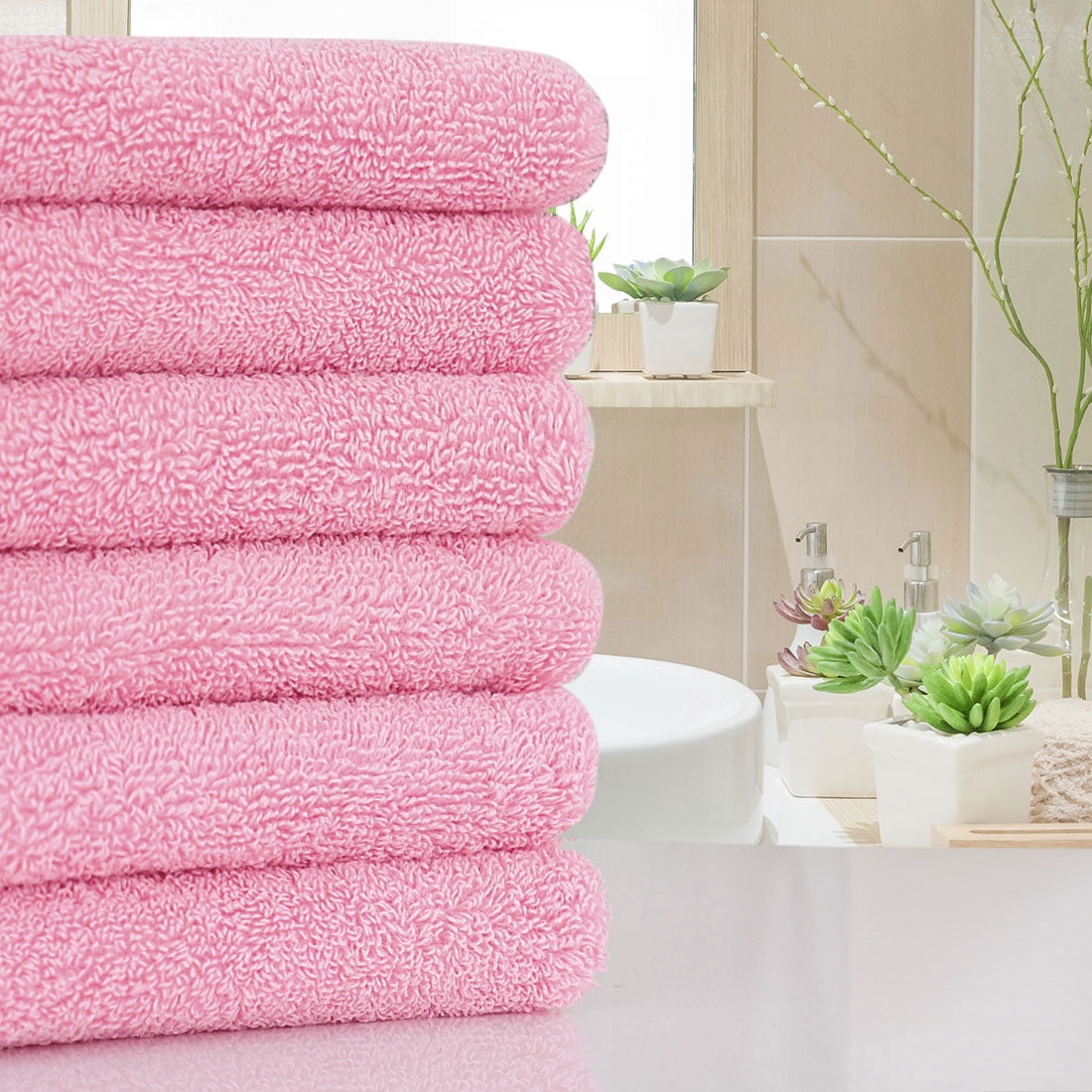 PiccoCasa 6PCS Cotton Soft Hand Towels Set for Bathroom 13" x 29" Pink