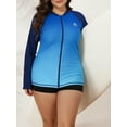 thumbnail image 3 of Charmo Womens Plus Size Long Sleeve Rash Guard Top Zipper Sufing Swim Shirt, 3 of 7