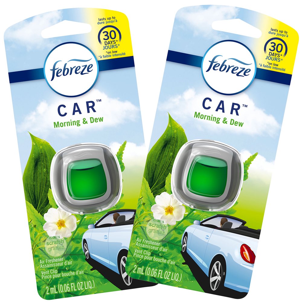 Febreze Car Vent Clips Air Freshener and Odor Eliminator, Morning & Dew