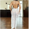 thumbnail image 4 of Women's Floral Lace Long Nightgown Spaghetti Strap Backless Sheer Camisole Sleep Dress White XXL, 4 of 5