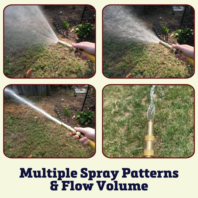 Harris Seeds Dramm Solid Brass Adjustable Hose Nozzle, Twist Barrel Multi-Pattern Spray for Garden Watering and Outdoor Cleaning
