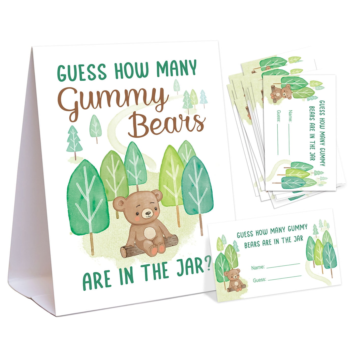 Guess How Many Gummy Bears Baby Shower Game, 50 Cards and Matching