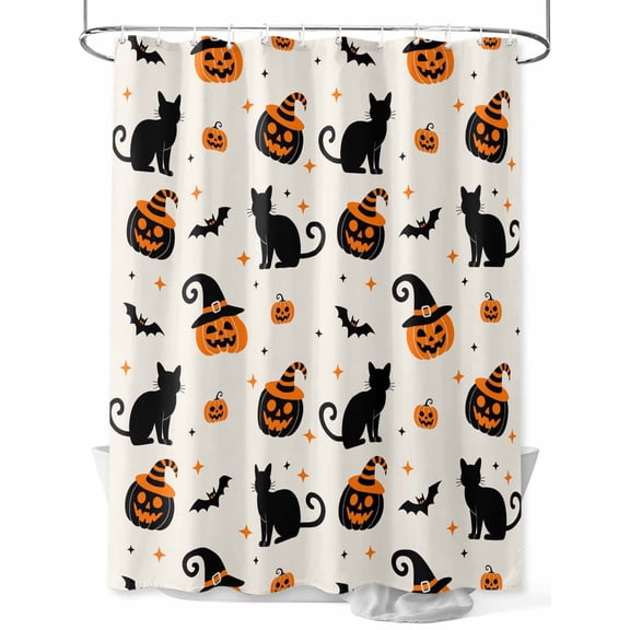 Fsddascl Halloween Shower Curtain Set - Extra Long 72" x 96" Washable Bathtub Curtain with 12 Hooks, Horror Pumpkin Fall Witch's Hat Bat Black Cat Waterproof Fabric Stall Shower Curtains for Bathroom
