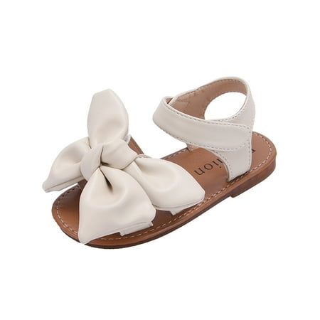 

Lacyhop Girls Flat Sandals Beach Princess Shoes Summer Dress Sandal Wedding Cute Lightweight Ankle Strap White 6C