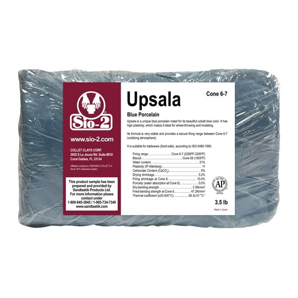 SIO-2 Upsala Blue Porcelain Ceramic Pottery Clay | 3.5 lb, Cone 6-7 | High Fire Kiln-Fired Clay For Wheel-Throwing, Hand Building, Modelling - Create Ceramics and Sculpted Artwork, Ready-To-Use