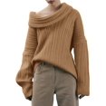 thumbnail image 3 of Fall Winter Womens Top Oversized Batwing Boat Neck Knit Casual Pullover Off Shoulder Sweater, 3 of 6