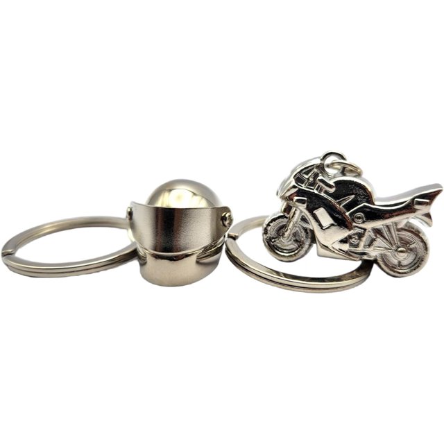 LAICAIW Motorcycle Helmet Keychain & Mini Chrome Motocycle Combo Set, Motorcycle + Helmet, One Size