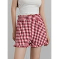 thumbnail image 5 of Aojekbee Women's Plaid Shorts Casual Loose Fitting Elastic Waist Shirred Ruffled Trim Short Pants Lounge Shorts, 5 of 10