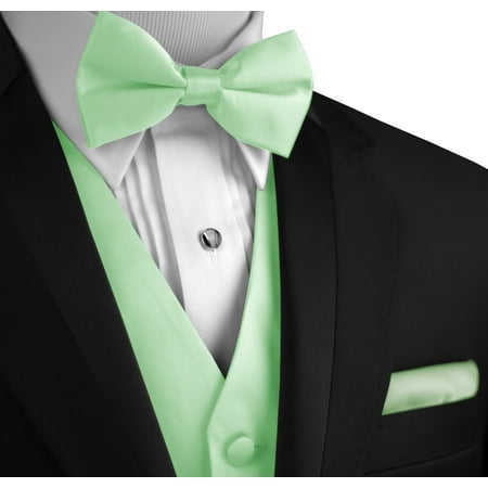 Italian Design, Men's Formal Tuxedo Vest, Bow-Tie & Hankie Set for Prom, Wedding, Cruise in (Best Suit And Tie Combinations)