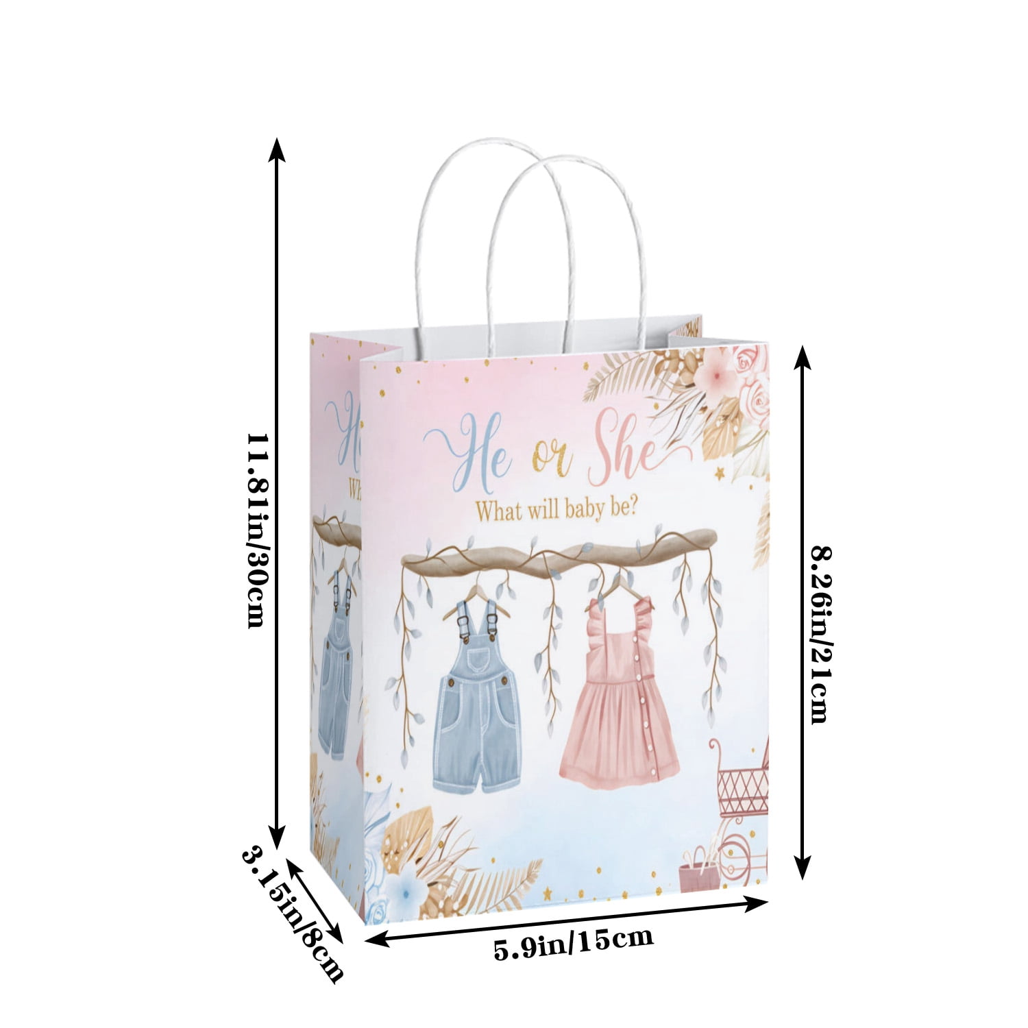 He or She Boho Gender Reveal Party Favor Bags for Baby Shower Pink Blue Gender Reveal Party Decorations 20Pcs