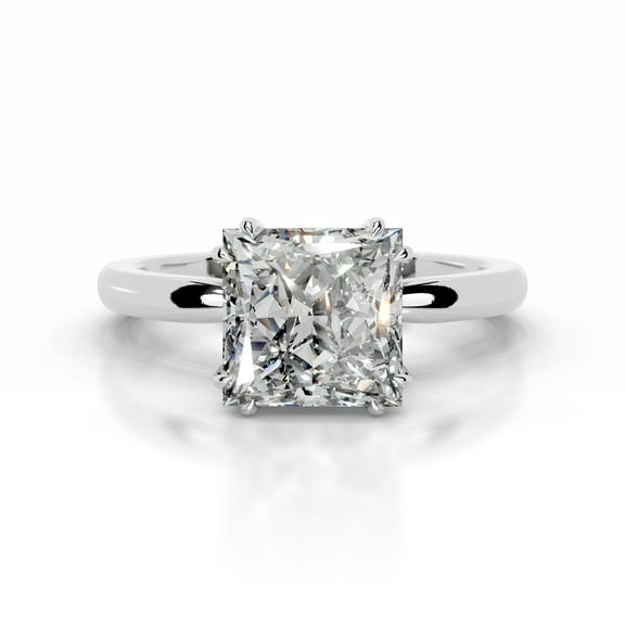 Edge Jewel Princess Cut 2.1 Ct Moissanite - 14K White Gold Plated Bands - Wedding Ring Set - Solitaire With Accent Moissanite Rings for Engagement Jewelry