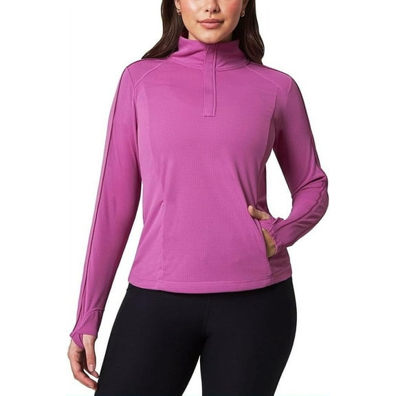 Mondetta Womens Hiking Athletic Workout Tops - Lightweight Quarter-Zip Pullover (Large/Purple)