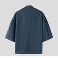 thumbnail image 4 of CLOISE Mens 3/4 Sleeve Tops Raglan Sleeve Shirts Loose Solid Color V Neck Pullover Cotton Blend Casual Fall Clothes Dark Blue M, 4 of 7