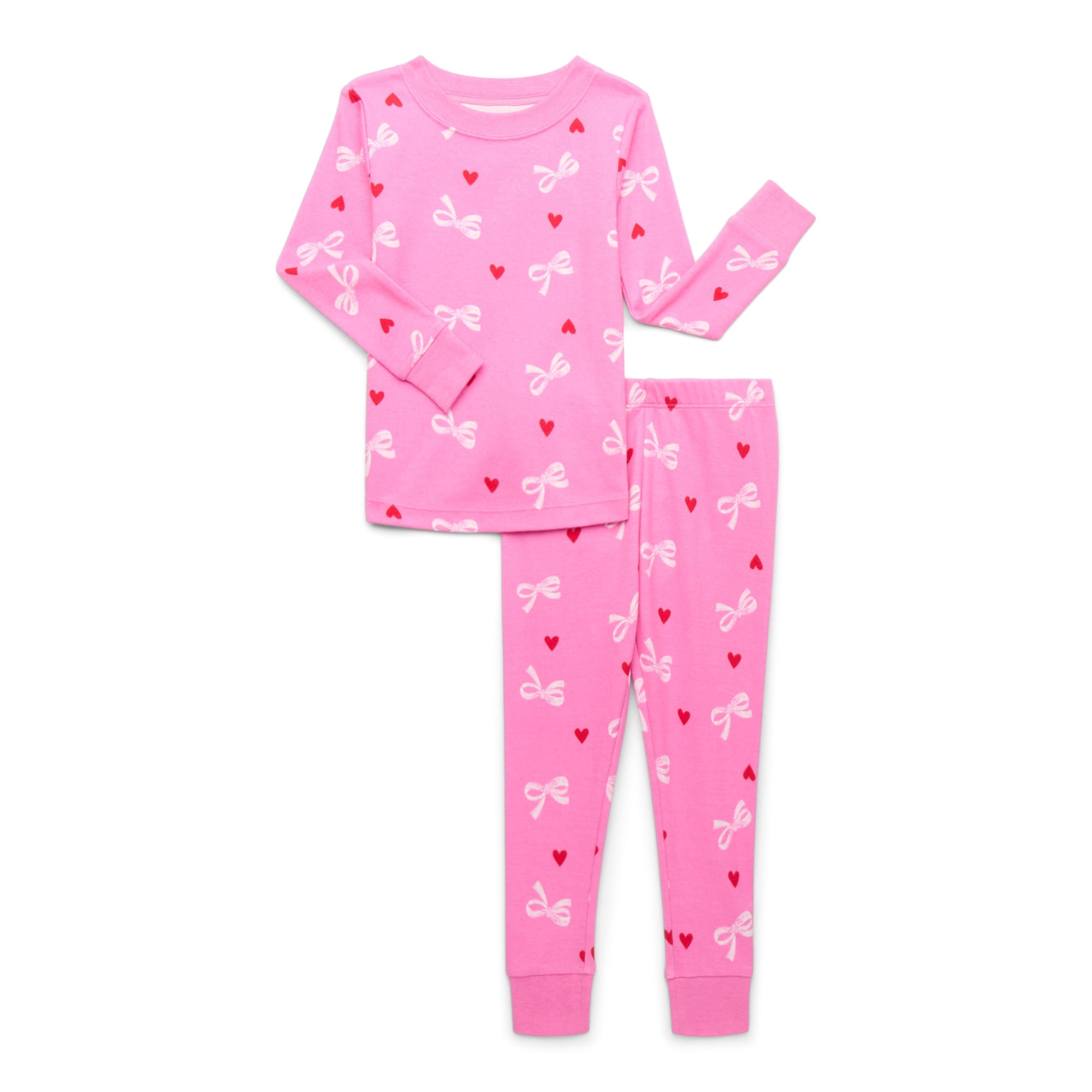 Wonder Nation Toddler Cotton Long Sleeve Sleep Tee and Pants Pajama Set, 2-Piece, Sizes 12M-5T