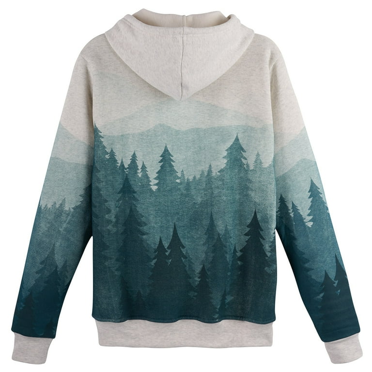 LA SOUL Womens Misty Mountains Hoodie Mountain Forest Print