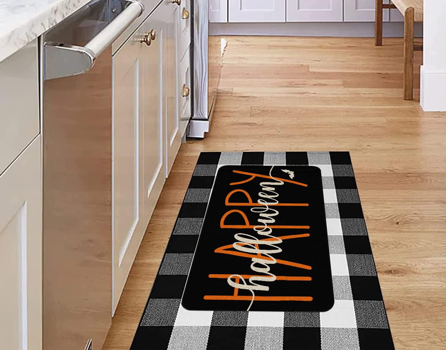 Happy Halloween Door Mat Indoor Outdoor Front Door Mat Non-Slip Durable Rubber Black and Orange Funny Door Mats Low Profile Machine Washable Door Rug for Entry, Patio,Lawn, 30x17 Inch