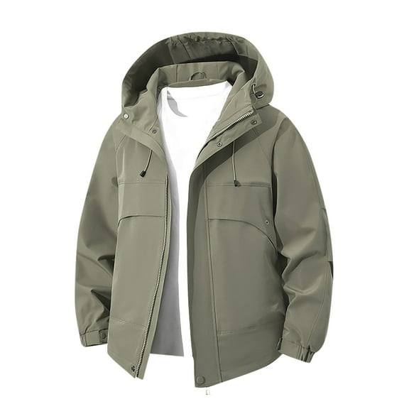 YYDGH Men's Softshell Jacket Lightweight Waterproof Hooded Insulated Rain Jacket Windbreaker for Hiking & Travel Army Green 3XL