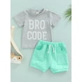 thumbnail image 2 of Toddler Baby Boy Letter Print Crew Neck Pullover T-Shirt Tops Pockets Short Pants Set 2Pcs Summer Clothes, 2 of 8