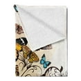 thumbnail image 2 of Butterfly Soft Flannel Fleece Throw Blanket, Monarch Butterflies Vintage Damask Inspired Design, Cozy Plush for Indoor and Outdoor Use, 60" x 80", Pale Brown Sky Blue, by Ambesonne, 2 of 5