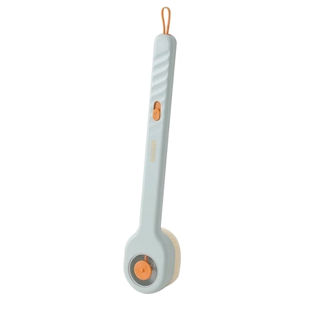 Vrorvz Long Handle Shower Brush for Back and Body with Liquid Dispensing Button Easy to Use for Exfoliating Skin Gentle Massage Effect Soft Bristles for All Skin Types