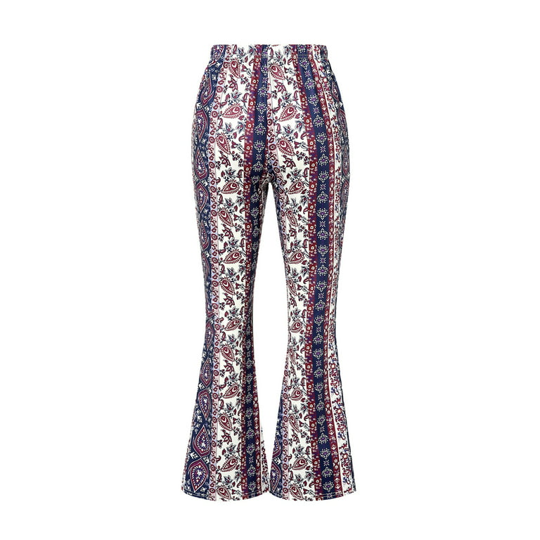 New Women Boho High Waist Flare Pants Slimming Casual Straight Retro Floral  Print Comfy Yoga Palazzo Trousers Leggings - AliExpress