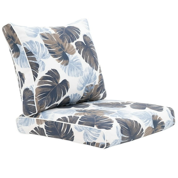 Outdoor Cushion Set for Patio Furniture Deep Seat Chair Cushions Sofa Chair Pad, 24.4x23.6 Inch, Blue Leaves